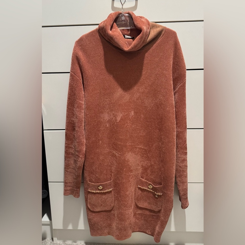 Elisabetta Franchi Rust Sweater dress with Pocket Details